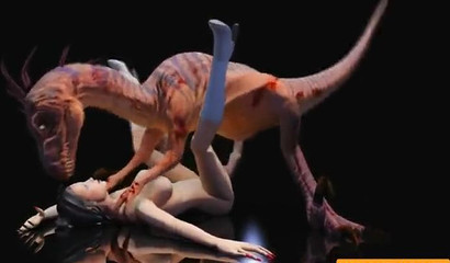 Dirty fucking dinosaur creature fucks a brunette