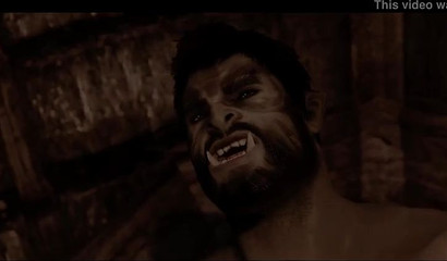 Intense gay group sex session with werewolf-like orks