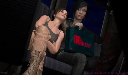 Lara Croft enjoys a very passionate threesome on a train