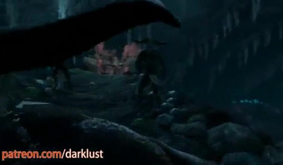Amazing babe Lara Croft got into trouble with horny monsters