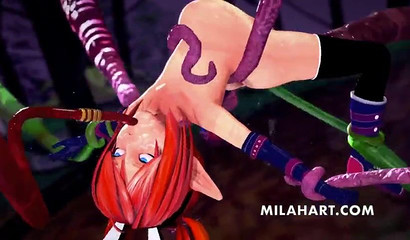 Redheaded girl enjoying tentacle gape on camera