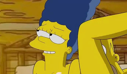 Sweet vacation of Homer and Marge in house in woods