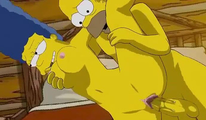 Sweet vacation of Homer and Marge in house in woods