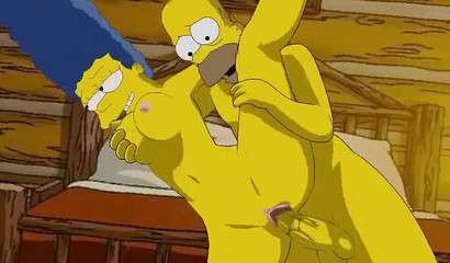 Sweet vacation of Homer and Marge in house in woods