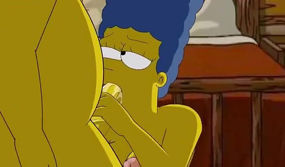 Sweet vacation of Homer and Marge in house in woods