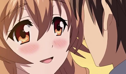 Brown-haired anime girl happily takes that young cock