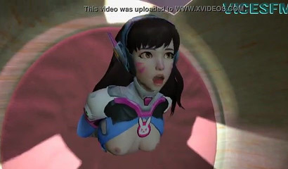 Stuck 3d brunette D.Va fucked by a huge dick, Overwatch porn
