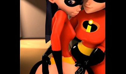 Mom Helen Parr teaches her daughter to jump on a dick, cartoon incest porn