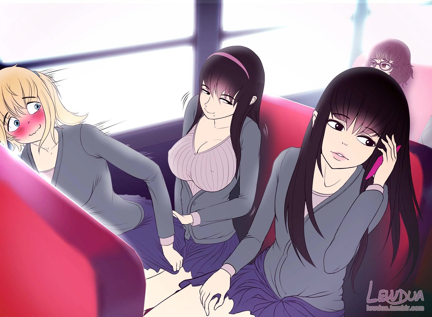 Юные аниме девушки скрытно трахаются в студенческом автобусе